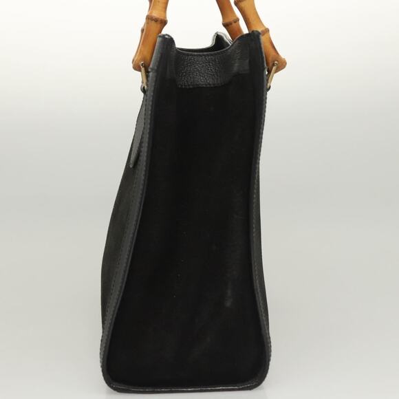 GUCCI Bamboo Hand Bag Suede Black Gold - Picture 4 of 13